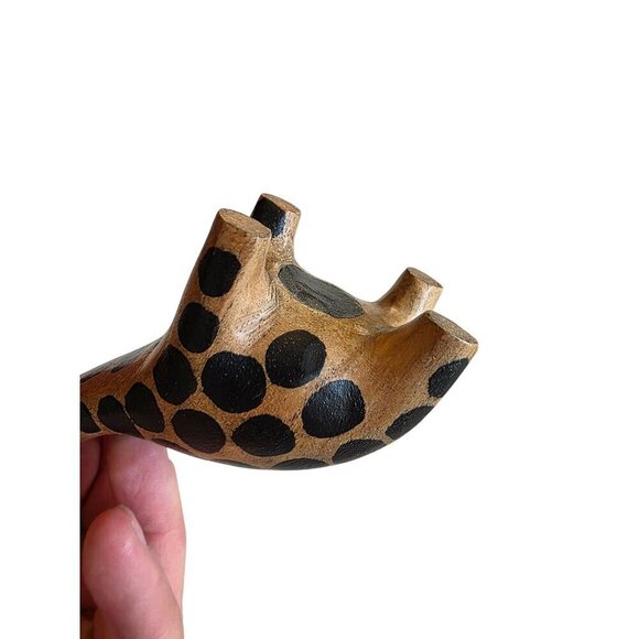 Hand-Carved Wooden Giraffe Figurine With Long Neck & Black Spots 6 Inches Tall U - Picture 13 of 16